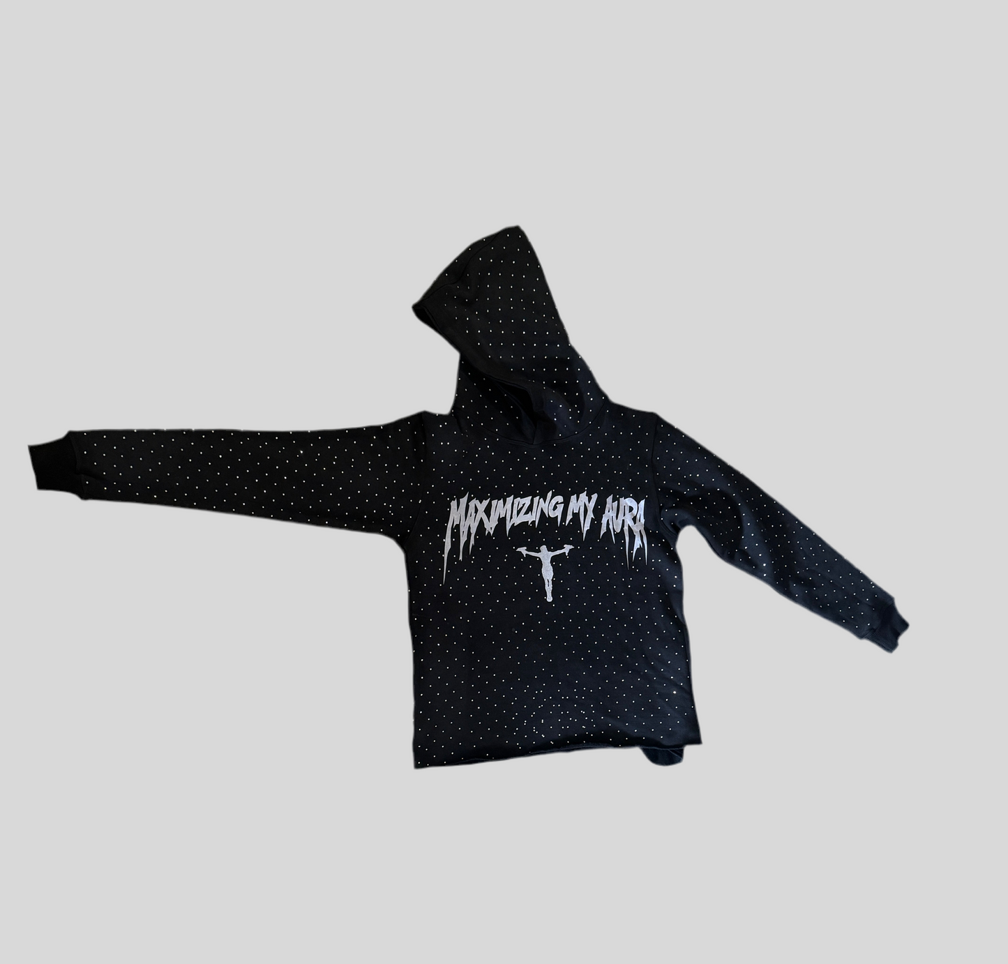 Maximizing my aura - Rhinestone and distressed hoodie