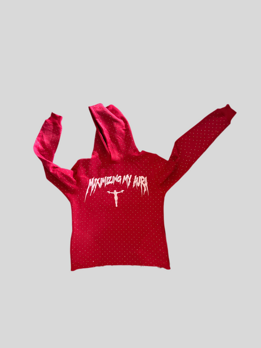 Maximizing my aura - Rhinestone and distressed hoodie